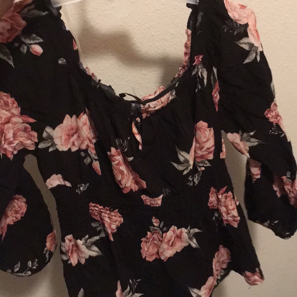 Black and pink floral blouse.